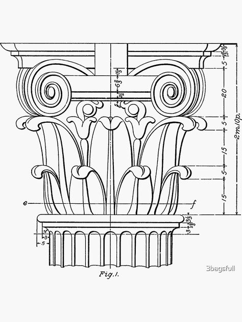 "architectural column" Sticker by 3bagsfull | Redbubble Roman Collums Tattoo, Column Drawing Architecture, Column Detail Drawing, Column Sketch Architectural Drawings, Roman Columns Drawing, Greek Columns Sketch, Greek Drawing, Rome Architecture, Metal Drawing