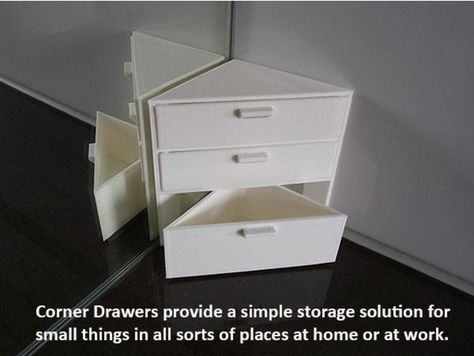 Corner Drawers by muzz64 - Thingiverse Corner Dresser, Corner Drawers, Corner Space, Diy Drawers, Set Of Drawers, Corner Unit, Drawer Unit, Under Stairs, Dresser Drawers