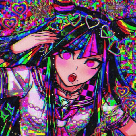 Hypercore Icon, Glitch Core Aesthetic, Danganronpa Icons Aesthetic, Ibuki Mioda Aesthetic, Ibuki Mioda Icon, Danganronpa Aesthetic, Cybergoth Anime, Ibuki Mioda, Danganronpa Icons