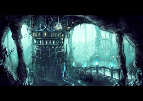 Underground city of Alta Minecraft Underground Kingdom, Ocean Kingdom, Minecraft Underground, Underwater City, Underwater Art, Underground Cities, Fantasy City, Fantasy Places, Fantasy Setting