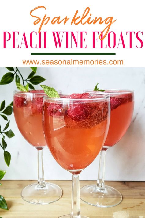 Sparkling Peach Wine Float Recipe - Seasonal Memories Wine Float, Float Recipes, Peach Wine, Simple Cocktail, Sparkling Cocktail, Watermelon Lemonade, Best Cocktail Recipes, Raspberry Sorbet, Cold Summer