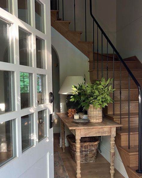 Anissa Zajac (@housesevendesign) • Instagram photos and videos Foyer Ideas Entryway, Treads And Risers, Entry Stairs, Steel Handrail, Entryway Inspiration, Highland Homes, Cottage Interiors, Entry Foyer, Dream Spaces