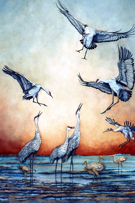 Gene Rizzo | WATERCOLOR | Flying Sandhill Cranes Heron Flying, Crane Flying, Sandhill Cranes, Sandhill Crane, Contemporary Impressionism, Watercolor Images, Bee Art, Watercolor Inspiration, Bird Design