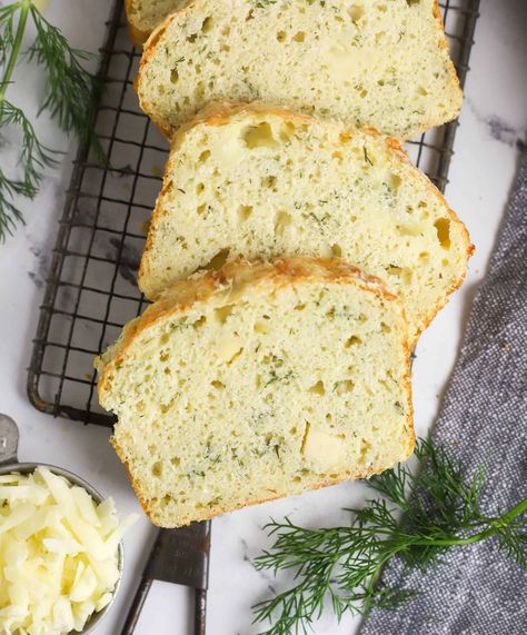 Cheesy Dill Bread Cheddar Dill Bread Machine, Gluten Free Dill Bread, Dill Quick Bread, Cheesy Dill Pickle Bread, Cheddar Dill Bread, Cheesy Quick Bread, Bread Machine Dill Bread, Cottage Cheese Dill Bread, What To Make With Fresh Dill