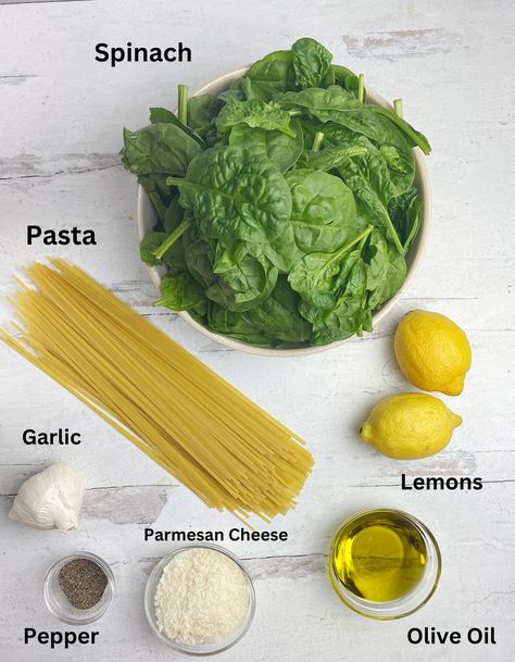 This speedy recipe for lemon spinach pasta has it all!  Pasta, veggies and a light cheese sauce make a satisfying comfort food supper. Pasta Sauce With Spinach, Spinach And Pasta Recipes Simple, Spinach Sauce For Pasta, Lemon Spinach Pasta, Spinach Pasta Sauce, Lemon Parmesan Pasta, Lemon Spinach, Garlic Pasta Recipe, Parmesan Spinach