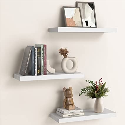 Lovely White Floating Shelves Float Shelf, Wood Storage Shelves, Floating Shelves Bedroom, Shelf Decor Bedroom, Modern Floating Shelves, Black Floating Shelves, Shelf Decor Living Room, White Floating Shelves, White Shelves