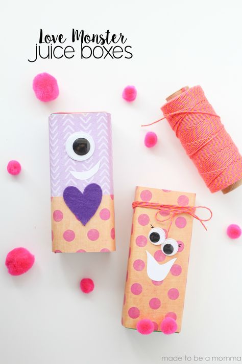 Love Monster Juice Boxes are a fun valentine activity for the kids to do at home or at school. Monster Juice, Valentine Activity, Vday Party, Classroom Valentines Party, Valentines Classroom, Family Projects, Valentine's Day Crafts For Kids, Valentine Party, Valentine Activities