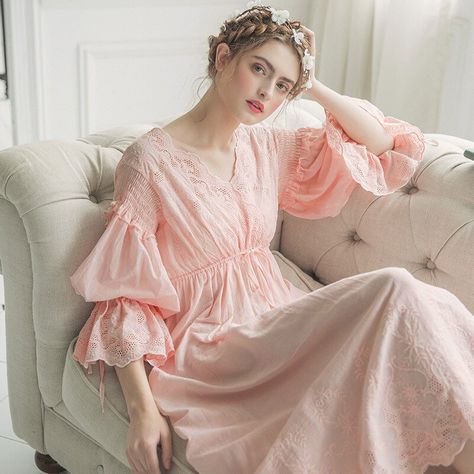 Women Vintage Gown White Cotton Princess Nightgown Ladies Royal Casual Sleepwear Women Night wear European Retro Style Dress 213 - AliExpress Mobile Princess Nightgown, Nightgown Sleep, Princess Nightgowns, Lace Sleepwear, Sleeping Dress, Pink Nightgown, Retro Style Dress, Gown White, Cotton Nightgown