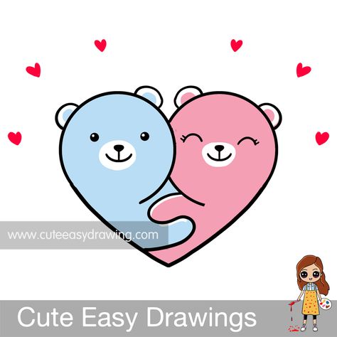 How to Draw a Cute Hugging Teddies - Happy Valentine's Day 💞 Hug Day Drawing, Cute Hugging, Hugging Drawing, Hug Day, People Hugging, Valentines Day Drawing, Cute Hug, Cat Hug, Easy Animals