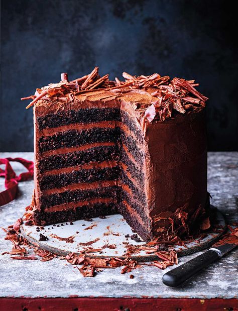 Next time you need a celebration cake, make this your go-to bake. Our ultimate chocolate fudge cake recipe has six layers of moist, buttermilk-rich, chocolate cake sandwiched together with an intensely decadent frosting Chocolate Fudge Layer Cake, Hot Chocolate Fudge Cake, Chocolate Fudge Cake Recipe, Cake Recipes Uk, Fudge Cake Recipe, Cream Fudge, Hot Chocolate Fudge, Rich Chocolate Cake, Chocolate Fudge Cake