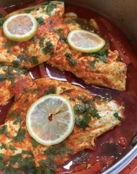 Moroccan Style Fish (Chrymeh) Fish Tagine Moroccan, Moroccan Fish Stew, Moroccan Fish, Moroccan Salmon, Spicy Fish Recipes, Moroccan Fish Recipe, Raw Fish Recipes, Fish Tagine, Moroccan Carrot Salad