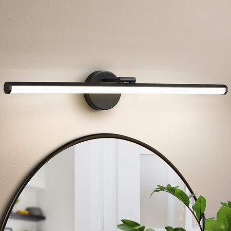 Dimmable LED Bath Bar Contemporary Vanity Lighting, Bathroom Lighting With Round Mirror, Spa Bathroom Lighting, Bathroom Vanity Lighting Over Mirror, Light Above Mirror, Bathroom Vanity Light Bar, Vanity Lighting Over Mirror, Vanity Mirror Lights, Modern Bathroom Light Fixtures