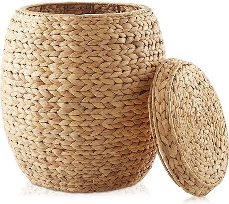 Amazon.com: Casafield Round Storage Basket with Lid - Natural, Handwoven Water Hyacinth Organizer for Laundry, Blankets, Plants, Bedroom, Living Room, Home Office : Home & Kitchen Storage Basket With Lid, Hamper With Lid, Woven Laundry Basket, Basket Hamper, Nursery Baskets, Storage Baskets With Lids, Laundry Basket Organization, Round Storage Ottoman, Ikea Billy Bookcase