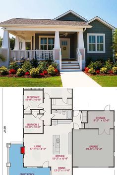 Cottage Bungalow House Plans, Retirement House Plans, Small Cottage House Plans, Small Cottage Homes, Cottage Floor Plans, House Plans One Story, Cottage Style House Plans, Bungalow Homes, Garage Floor Plans