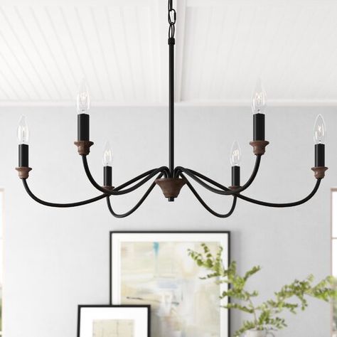 Kelly Clarkson Home Natchez 6 - Light Candle Style Classic Chandelier with Resin Accents | Wayfair Traditional Dining Room Lighting, Black Chandelier Dining Room, Chandelier Black, Classic Chandelier, Candelabra Chandeliers, Black Light Fixture, Chandelier Metal, Rectangle Chandelier, Traditional Dining Room