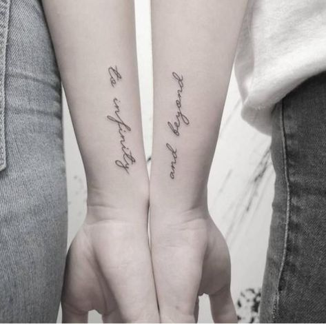 To Infinity And Beyond Tattoo Friends, To Infinity And Beyond Tattoo, Infinity And Beyond Tattoo, Unique Matching Tattoos, Beyond Tattoo, Small Tattoos Cute, Mommy Daughter Tattoos, Matching Bff Tattoos, Best Couple Tattoos