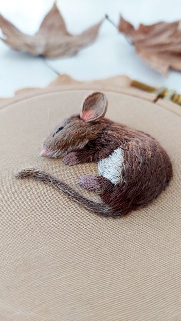 Mouse Embroidery Pattern, Rat Embroidery, Megan Zaniewski, Embroidery Mouse, Embroidered Mouse, Embroidery Stumpwork, Sleeping Mouse, Stumpwork Embroidery, Mouse Embroidery