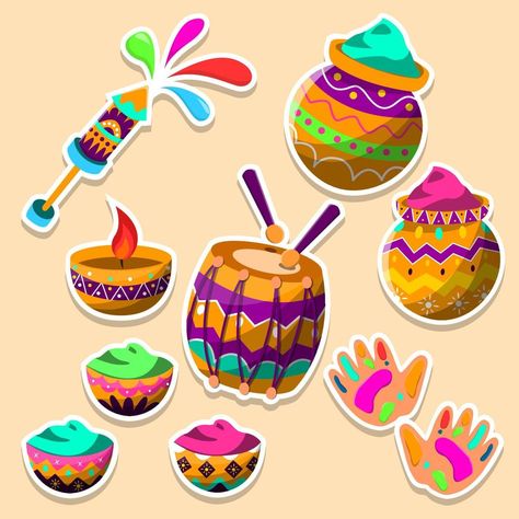 Holi Stickers, Holi Decor, Aesthetic Bookmarks, Swan Drawing, School Board Decoration, Holi Colors, Holi Wishes, Diwali Decorations At Home, Festival Wishes