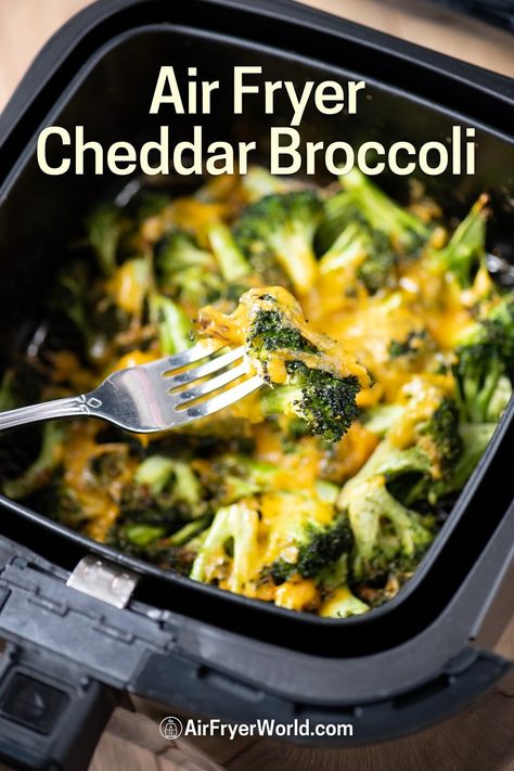 Air Fryer Crispy Broccoli with Cheese Air Fried Vegetable Recipes, Easy Broccoli Recipes, Broccoli And Cheese Recipe, Air Fryer Broccoli, Crispy Broccoli, Broccoli Recipes Side Dish, Ninja Grill, Cheddar Broccoli, Broccoli Side Dish