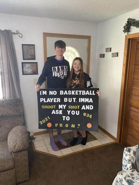 Prom Posals Ideas For Him Funny, Turnabout Dance Signs, Banquet Asking Ideas, Basketball Ask To Dance, Basketball Theme Hoco Proposal, Sadies Dance Proposals Basketball, Basketball Themed Promposal, Prom Basketball Proposal, Home Coming Proposals Ideas School