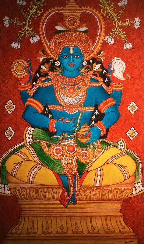 Dhanvantari Murthi Mural Painting Dhanvantri God Painting, Dhanvantari Images, Lakshmi Narayan, Mural Paintings, Buddha Art Drawing, Kerala Mural Painting, Kalamkari Painting, Hanuman Pics, Day Lilies