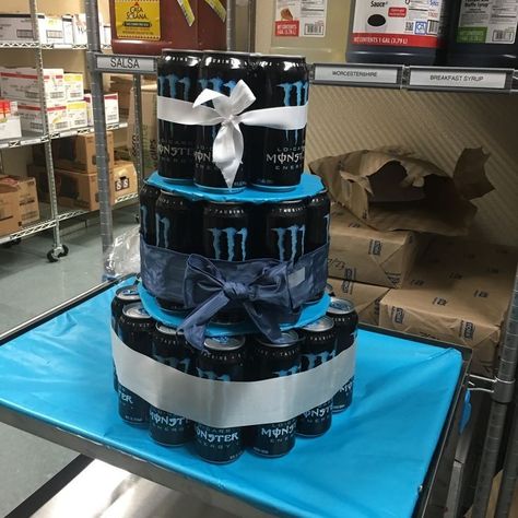 Monster Energy Cake, Drink Cake, Monster Decorations, Candy Birthday Cakes, Monster Pictures, 17th Birthday Ideas, Blue Monster, Monster Crafts, Monster Energy Drink