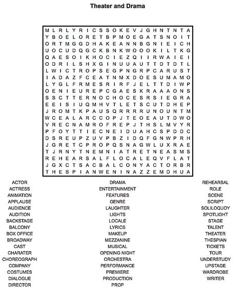 Theatre & drama Drama Vocabulary, Free Word Search Puzzles, Alcohol Awareness, Number Search, Drama Words, Free Word Search, Theatre Education, Middle School Activities, Difficult Puzzles