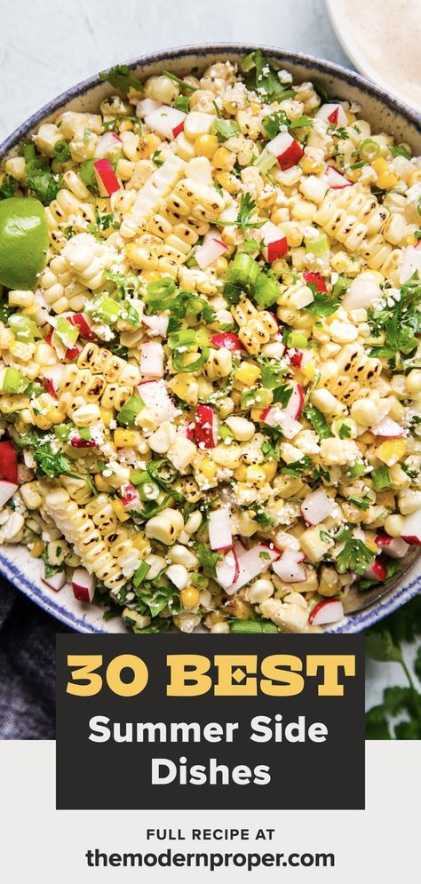 Mexican Street Corn Salad with Chipotle Crema Exciting Vegetable Sides, Cold Side Dishes For Bbq Simple, Summer Broccoli Side Dish, Health Bbq Side Dishes, Burger Sides Dishes Summer, Side For Burgers Summer, Summer Side Salads, Healthy Summer Side Dishes, Summer Vegetable Side Dishes