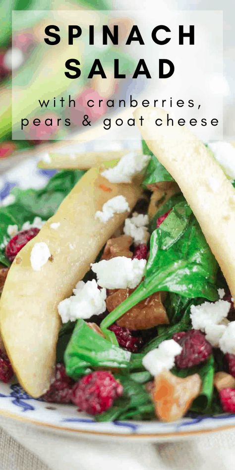 Pear Recipes Dinner, Spinach Cranberry Salad, Spinach Salad With Cranberries, Spinach Salad Recipes Easy, Easy Spinach Recipes, Salad With Pears, Homemade Balsamic Dressing, Cranberry Spinach Salad, Simple Balsamic Vinaigrette