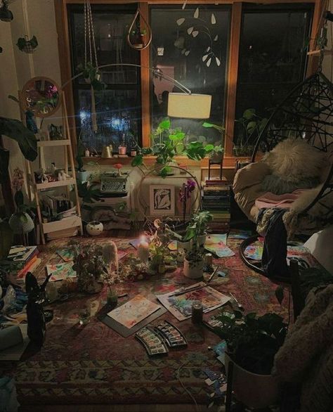 Aesthetic Earthy Room, Getting In Touch With Nature, Renter Friendly Whimsigoth, Goblincore Living Room, Earthy Asethic, Cryptidcore Room, Cozy Maximalism Bedroom, Fairy Grunge Bedroom, Cluttered Room Aesthetic