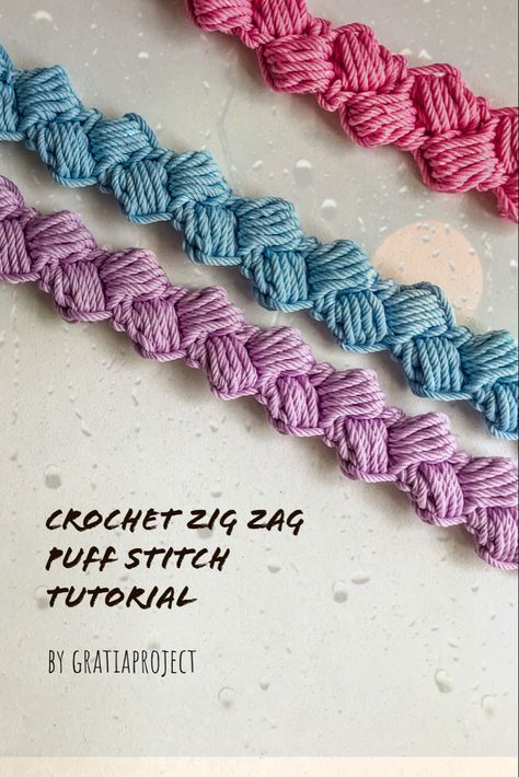 Crochet Lanyards, Puff Stitch Tutorial, Crochet Zig Zag, Crochet Lanyard, Zig Zag Crochet, Puff Stitch Crochet, Stitch Braids, Beautiful Crafts, Stitch Tutorial