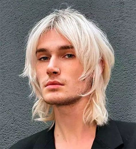 Long Platinum Blonde Hair Mens Shaggy Haircut, Sylveon Human, Masc Long Hair, Long Male Hair, Shag Haircut Men, Masc Hairstyles, Miscellaneous Aesthetic, Long Platinum Blonde, Mens Medium Length Hairstyles