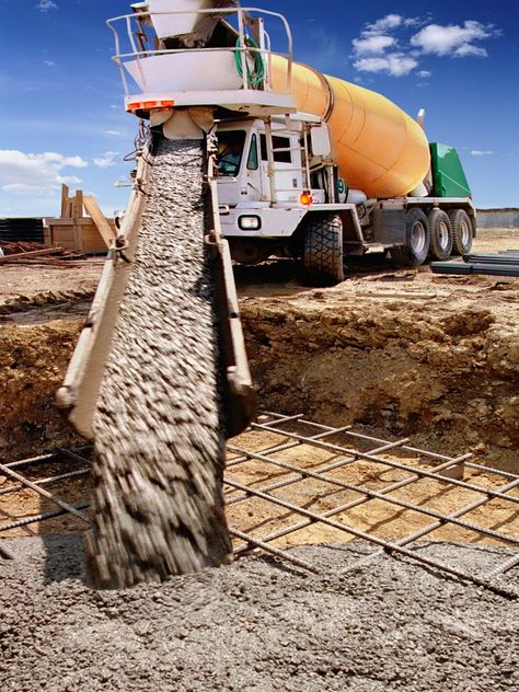 Industrial cement mixer emptying load into building foundations Cement Industry, Concrete Foundation, Metal Building Designs, Construction Images, Contracting Company, Airport Pictures, Cement Mixer, Building Foundation, Patio Pavers Design