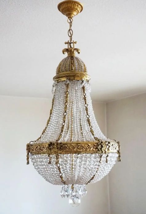 19th Century French Montgolfier Empire Bronze Crystal Beaded Chandelier For Sale at 1stDibs French Lighting, Vintage Lights, Vintage Crystal Chandelier, French Interior Design, French Chandelier, Vintage Lanterns, Bronze Chandelier, Antique Chandelier, Contemporary Lamps