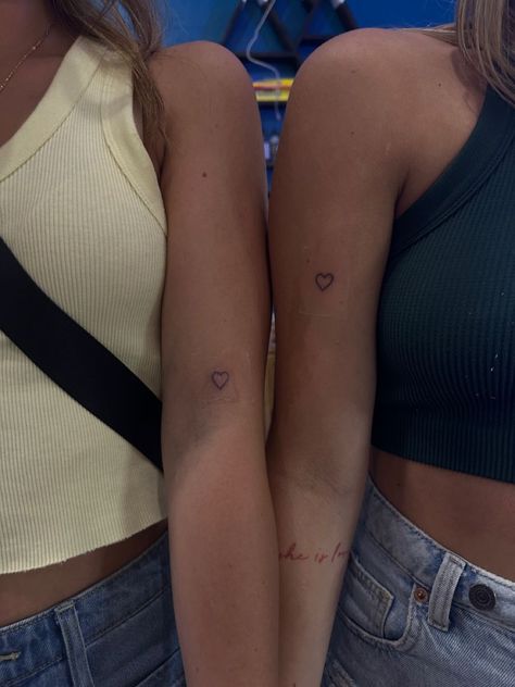 Matching Tattoos For Relationships, Bff Small Tattoos Best Friends, Small Tattoos With Best Friend, Small Matching Bff Tattoos, Duo Tattoos Friends, Small Dainty Best Friend Tattoos, Delicate Best Friend Tattoo, Word Matching Tattoos, Cute Dainty Matching Tattoos