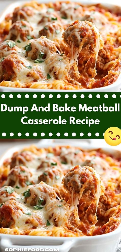 Need a quick and satisfying dinner idea? Discover the Dump And Bake Meatball Casserole, a delightful blend of flavors that comes together effortlessly, making it a go-to recipe for any occasion. Casserole With Pasta, Dump And Bake Meatball Casserole, Meatball Casserole Recipe, Pasta Marinara, Dump And Bake, Meatball Casserole, Yummy Casserole Recipes, Meatball Pasta, Meatball Bake