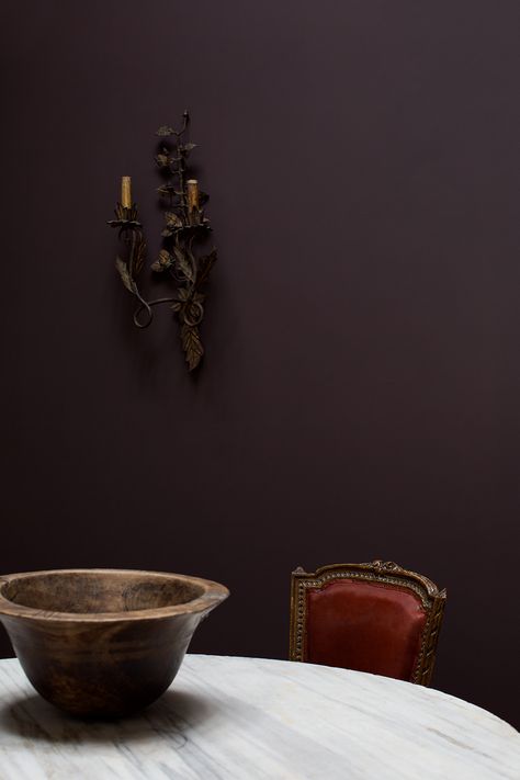 Cassandra Ellis Fallen Plum paint Dark Aubergine Walls, Dark Red Wall Paint Master Bedrooms, Plum Entryway, Dark Paint Kitchen, Dark Plum Walls, Dark Purple Dining Room, Dark Plum Color Palette, Dark Plum Paint Color, Dark Plum Bedroom