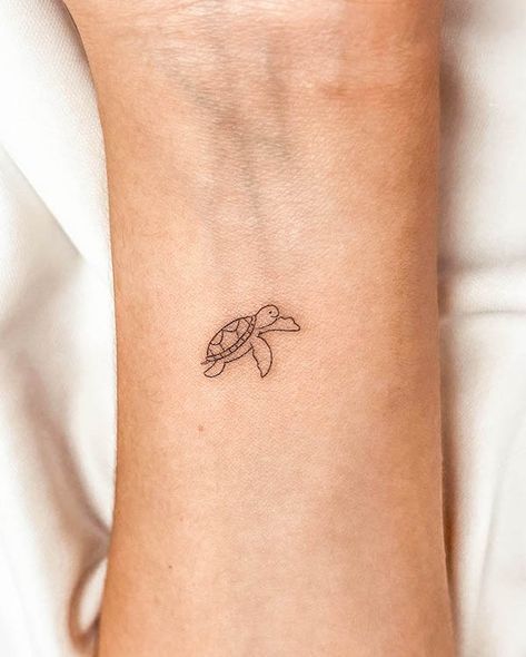 Turtle Tattoo Small Ankle, Turtle Mom Tattoo, Tattoo For Women Small Arm, Non Realistic Tattoo, Turtle Tiny Tattoo, Simplistic Turtle Tattoo, Lil Turtle Tattoo, Tattoo Ideas For A Trio, Tiny Turtle Tattoo Simple