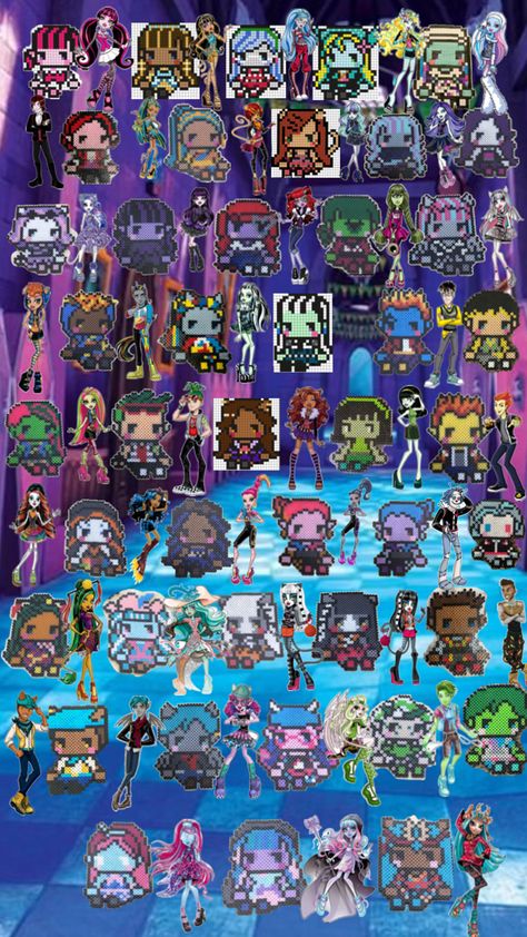 UPDATED Perler Bead Patterns Monster High, Monster High Perler Beads, 32x32 Pixel Art Grid, New Monster High Dolls, Hamma Beads Ideas, Pearl Beads Pattern, Fuse Bead Patterns, Pixel Drawing, Perler Bead Templates