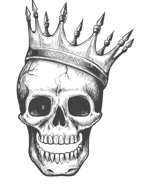 Skull With Crown Drawing, Crown Sketch, Crown Stencil, Skull With Crown, Crown Drawing, King Tattoos, Illustration T Shirt, Greek Tattoos, Dark Artwork