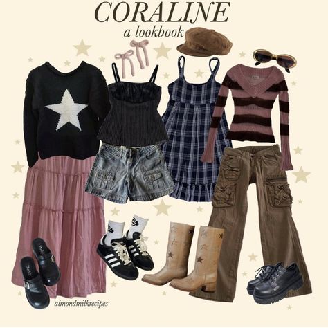 Coraline Aesthetic Clothes, Coraline Core Outfits, Coraline Outfit Ideas, Coraline Outfit Aesthetic, Coraline Aesthetic Outfit, Coraline Fashion, Coraline Inspired Outfit, Coraline Outfit, Writing Outfits