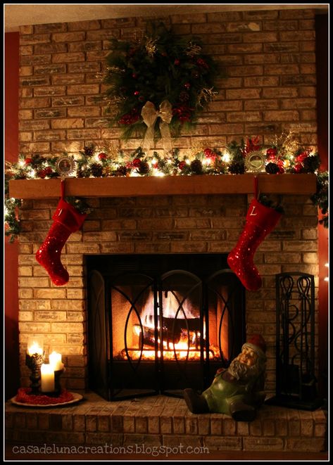 Christmas Mantle Decorating Ideas | Christmas Mantel Fireplace Mantel Christmas Decorations, Mantle Decorating Ideas Christmas, Christmas Fireplace Mantels, Red Brick Fireplaces, Mantel Design, Christmas Mantle Decor, Fireplace Mantel Decor, Christmas Fireplace Decor, Christmas Decorations For Kids