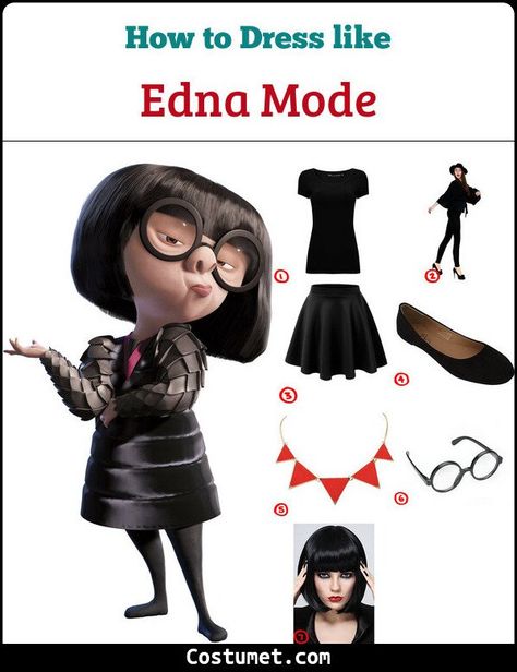 Edna Costume Diy, Edna Incredibles Costume, Costume Character Ideas Women, Edna Mode Costume Diy, Edna Halloween Costume, Edna Mode Dress To Impress, Edna Mode Cosplay, Halloween Costume Black Skirt, Halloween Costume With Black Skirt