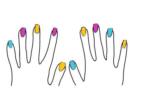 Simple Nail Patterns, Nail Patterns Simple, Pan Flag Nails, Pansexual Nail Art, Pansexual Nails, Pan Nails, Lgbt Nails, Harry Styles Nails, Band Nails