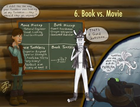 HTTYD movie vs HTTYD books Book Toothless and Movie Toothless in corner Httyd Book Fanart, Book Toothless, How To Train Your Dragon Fanart, Httyd Characters, Always Movie, Httyd Books, Books Vs Movies, Httyd Funny, Httyd Hiccup