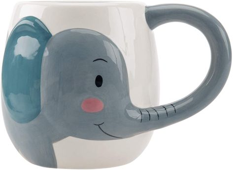 Pottery Painting Elephant, Elephant Pottery, Disney Coffee Mugs, Elephants Never Forget, Grey Cup, Cartoon Elephant, Ceramic Elephant, Animal Mugs, Painted Mugs