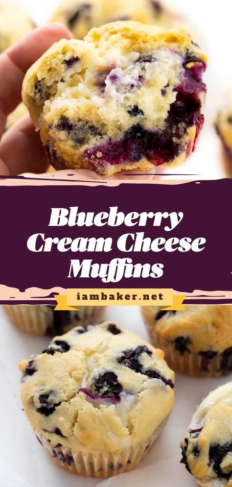 Take your classic blueberry dessert up a notch with this easy dessert to impress! Blueberry Cream Cheese Muffins are sweet treats that look like traditional muffins with a cream cheese center! They also make a great Spring dessert idea! Blueberry Muffins With Sour Cream Recipe, Cream Cheese Filled Muffins Recipes, Blueberry Muffin With Cream Cheese, Easy Blueberry Cream Cheese Muffins, Recipes With 4 Oz Cream Cheese, Blueberry Lemon Cream Cheese Bread, Cake Mix Blueberry Muffins Recipes, Muffin Recipes Cream Cheese, Quick Cream Cheese Recipes