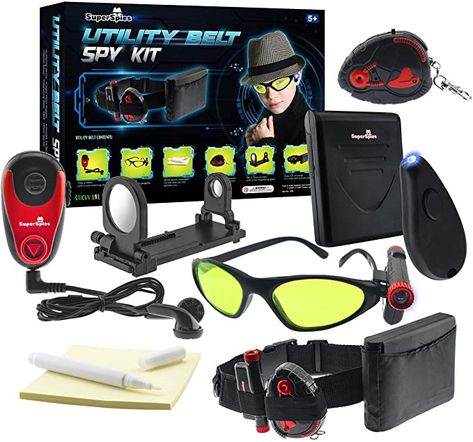 Amazon.com: STICKY LIL FINGERS SuperSpies Utility Belt Spy Kit - Toy Gear for Kids - Play Secret Agent with Complete Accessories Includes Goggles Magnifying Lens Pens and More Great Gift for Boys and Girls: Toys & Games Spy Gadgets For Kids, Spy Gear For Kids, Detective Kit, Ninja Gadgets, Spy Toys, Spy Agent, Spy Accessories, Spy Stuff, Spy Equipment