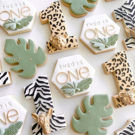 Wild One Cookies, Jungle Cookies, Hunter Birthday, Three Birthday, Safari Cookies, Jungle Theme Birthday Party, First Birthday Cookies, Wild Birthday Party, Jungle Theme Birthday