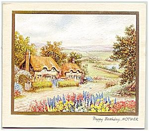 Lovely!  WWII Era Birthday Card for Mother Birthday Card For Mother, Birthday Cards For Mother, Woodland Floral, Floral Landscape, English Cottage Garden, Acrylic Gouache, Thatched Cottage, Old Cottage, Dream Cottage